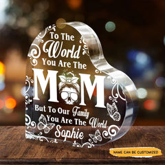 To My World Mom - Customized Skull Crystal Heart Anniversary Gifts - Wonder Skull