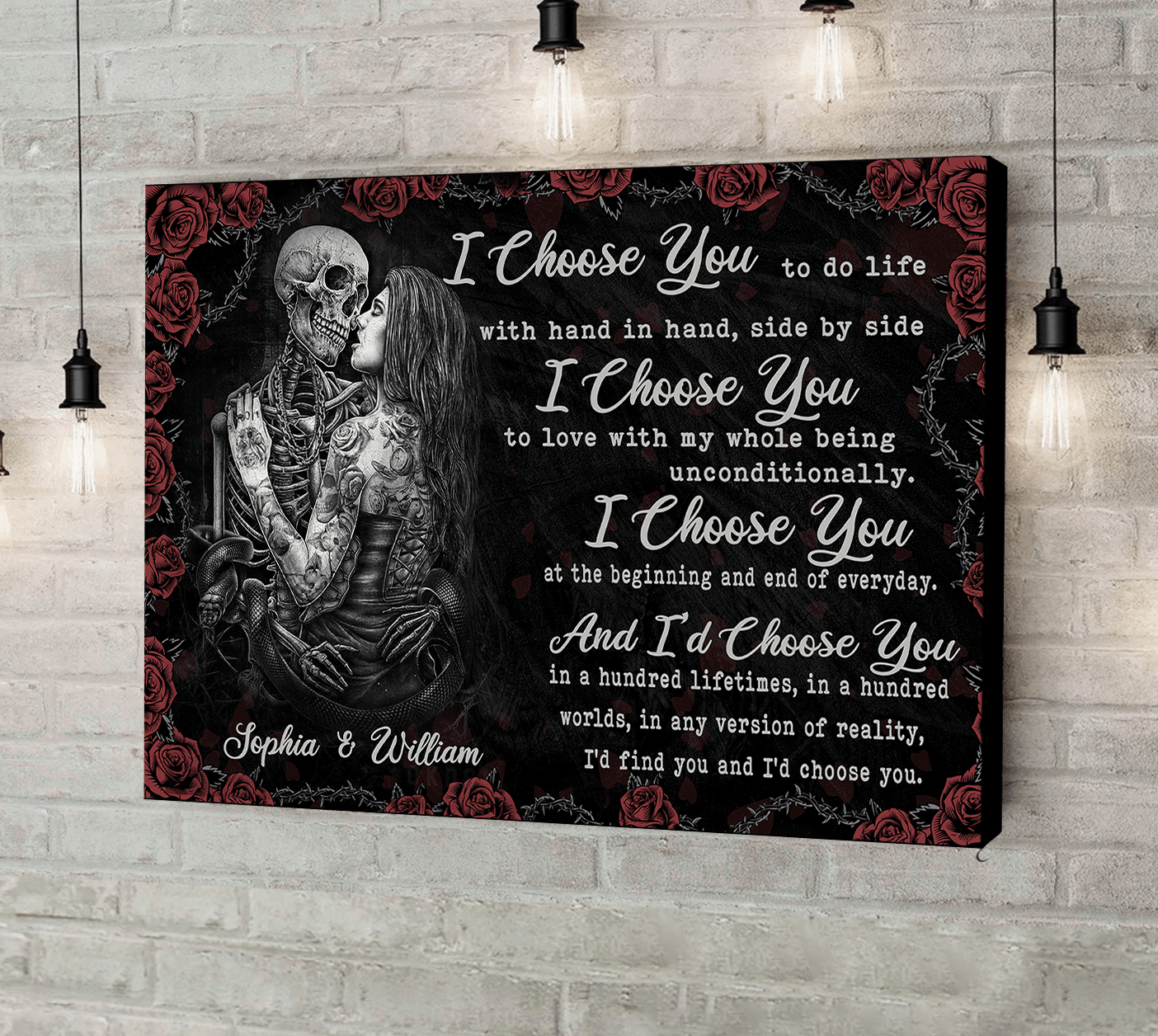 I Choose You - Gothic Skull Girl Personalized Horizontal Canvas - Wonder Skull