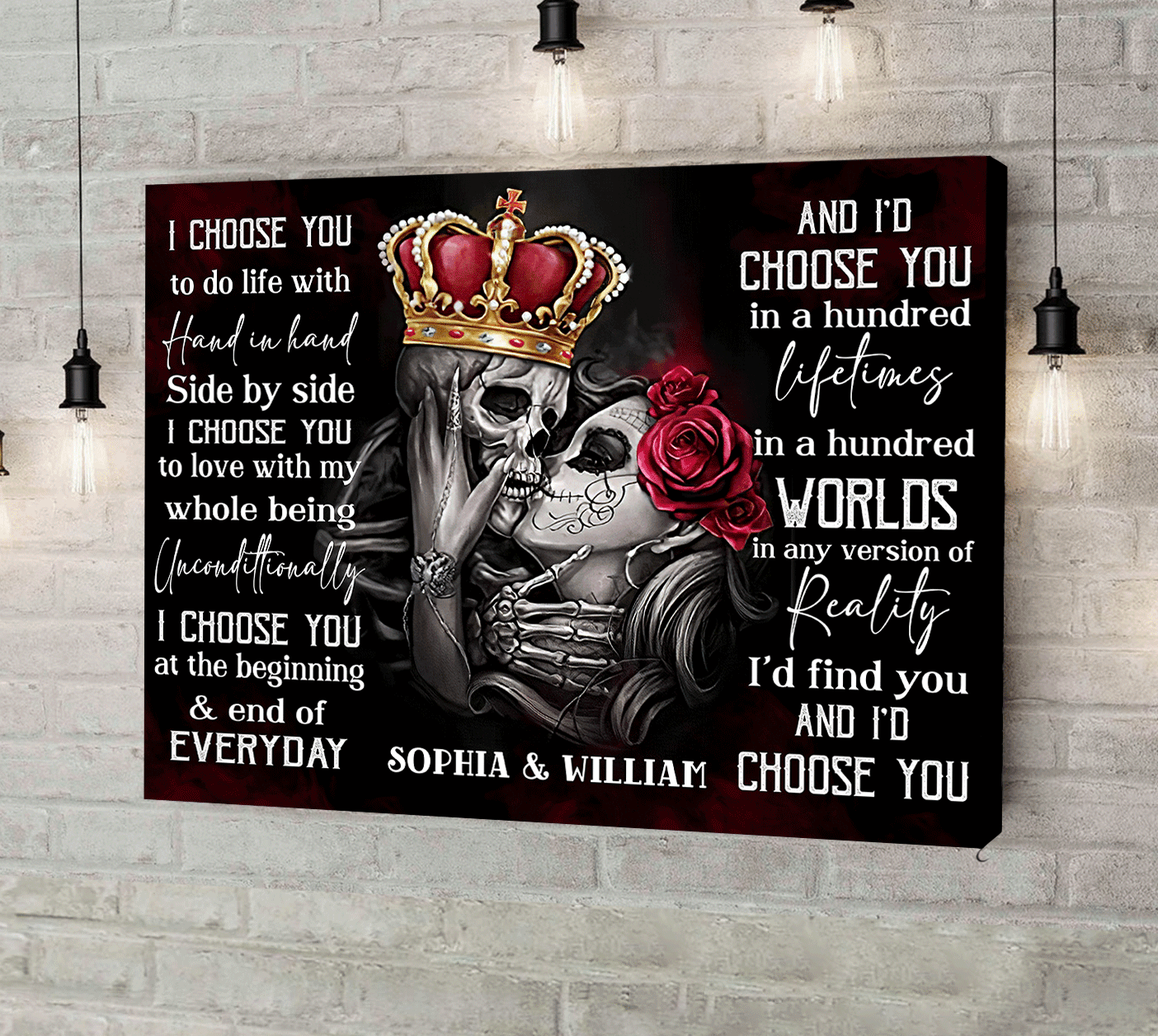 I Choose You - Gothic Skull Crown Personalized Horizontal Canvas - Wonder Skull