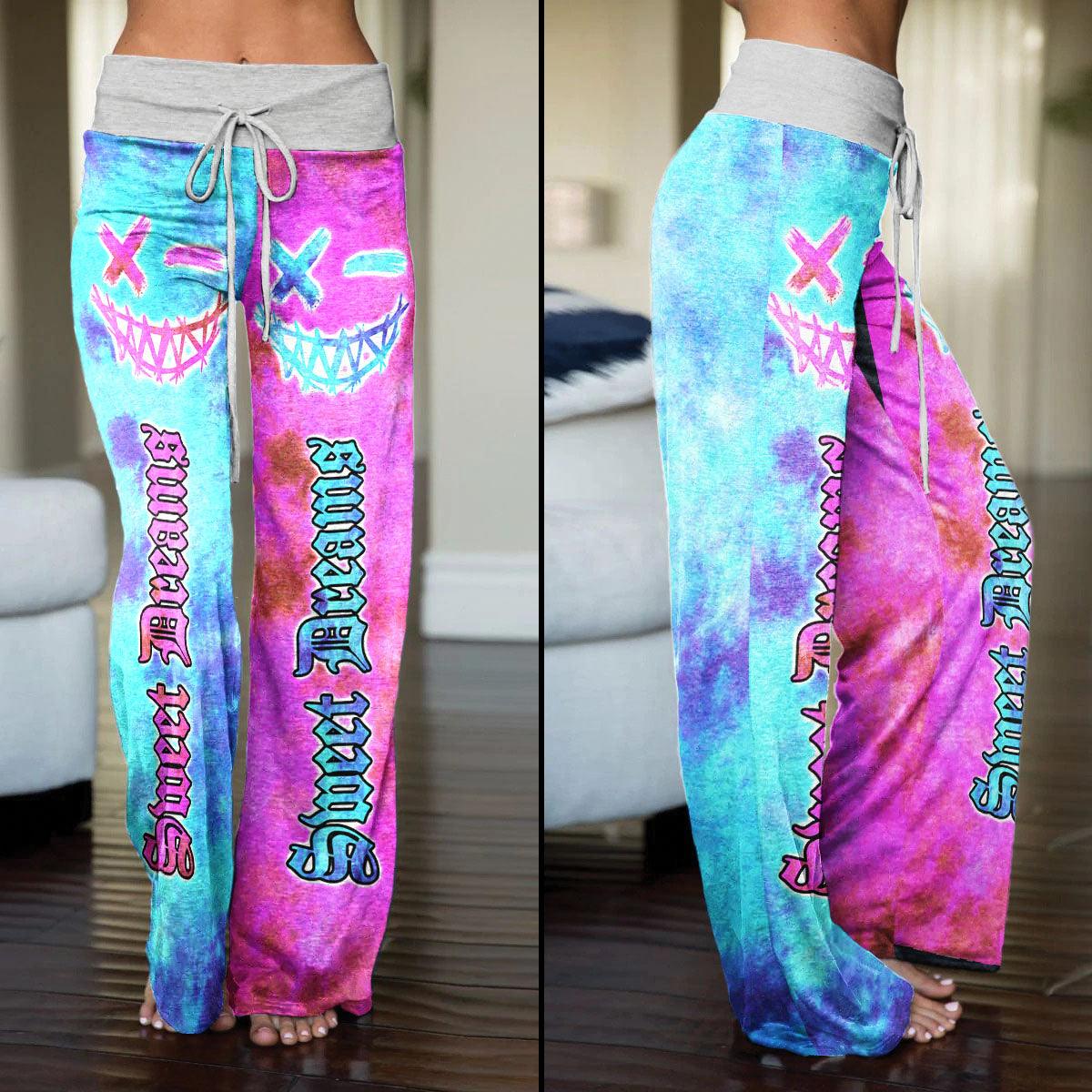 Sweet Dream Tiedye Half Cyan Pink High-waisted Wide Leg Pants - Wonder Skull