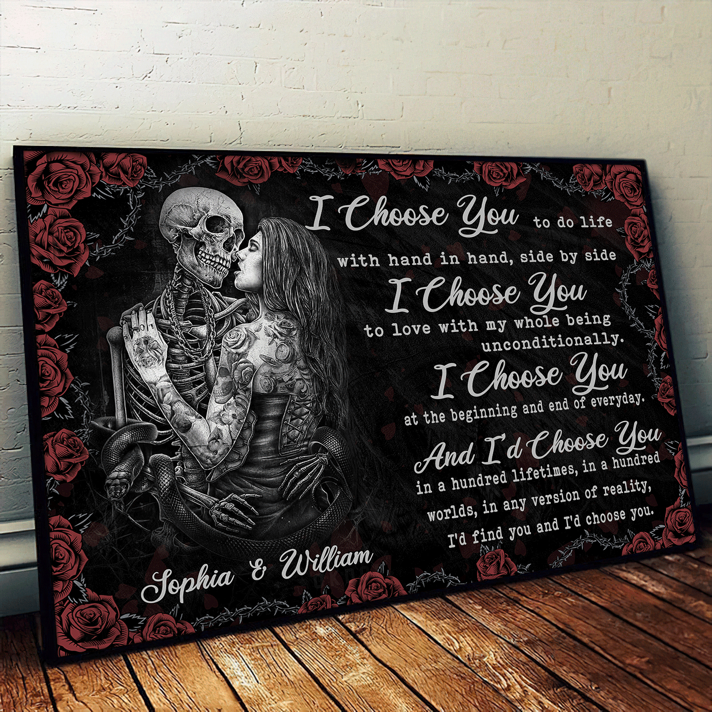 I Choose You - Gothic Skull Girl Personalized Horizontal Canvas - Wonder Skull