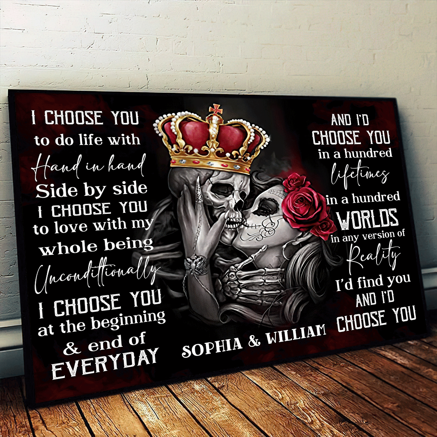 I Choose You - Gothic Skull Crown Personalized Horizontal Canvas - Wonder Skull