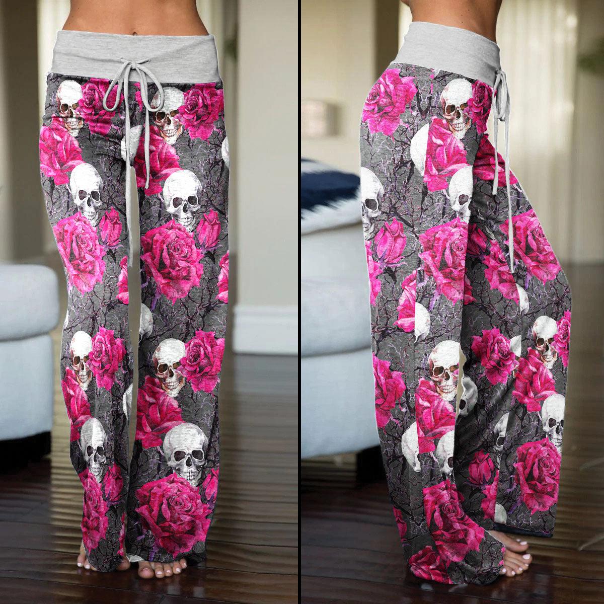 Skull And Rose High-waisted Straight-leg Trousers - Wonder Skull