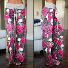 Skull And Rose High-waisted Straight-leg Trousers - Wonder Skull