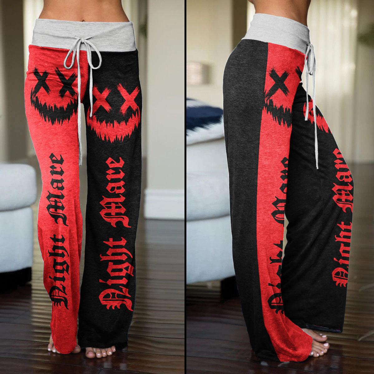 Nightmare Face Smile Half Red Black High-waisted Wide Leg Pants - Wonder Skull