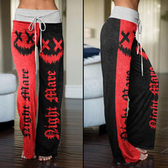 Nightmare Face Smile Half Red Black High-waisted Wide Leg Pants - Wonder Skull