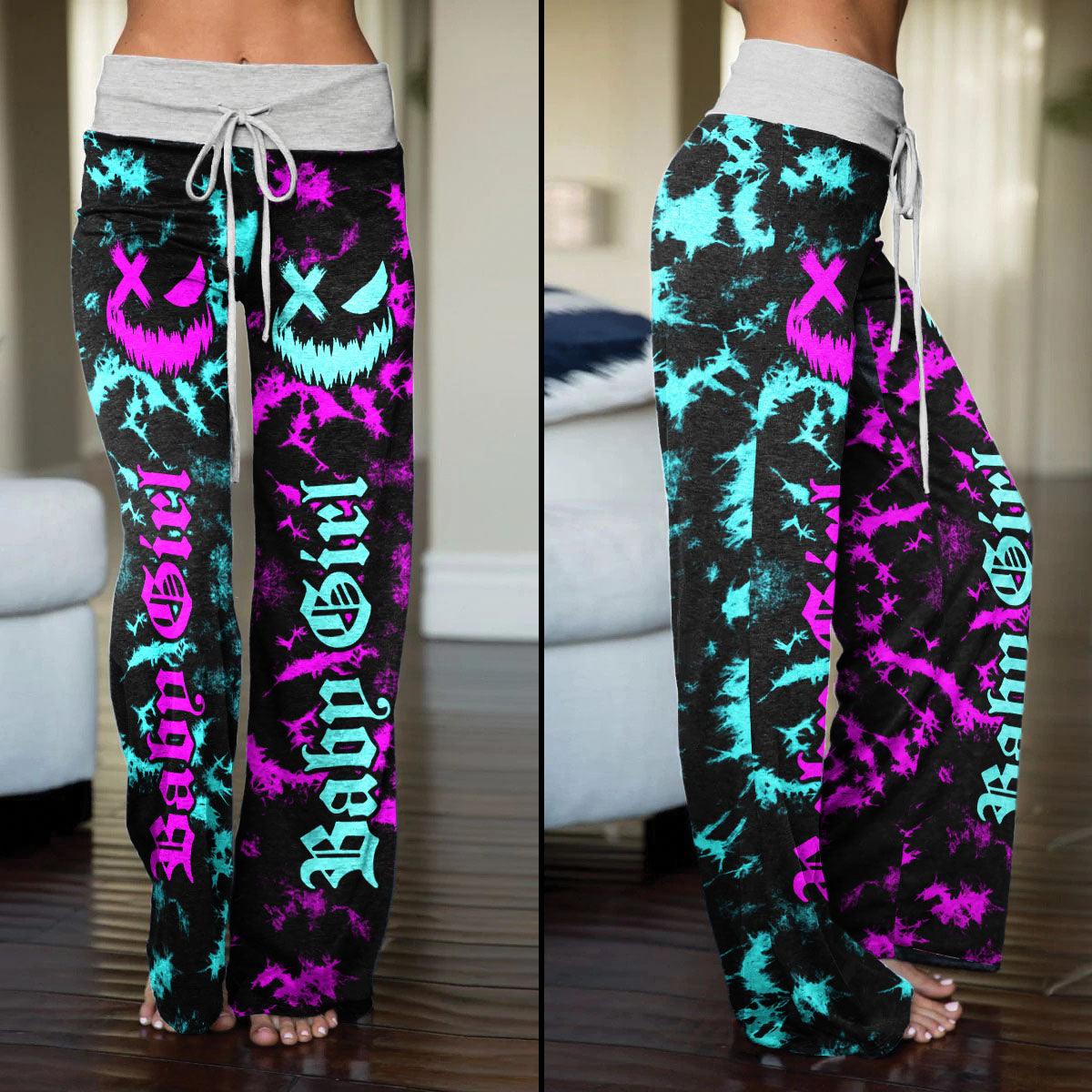 Baby Girl Half Pink Cyan High-waisted Wide Leg Pants - Wonder Skull
