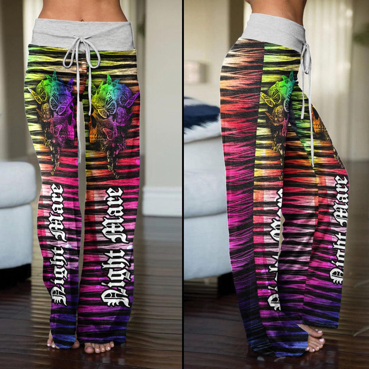 Nightmare Skull Butterfly Rainbow High-waisted Wide Leg Pants - Wonder Skull