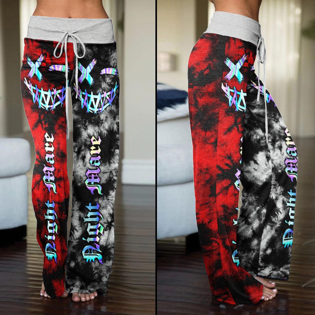 TieDye Half Red Half Gray High-waisted Wide Leg Pants - Wonder Skull