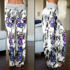 Face Smile Tiedye Gray White High-waisted Wide Leg Pants - Wonder Skull