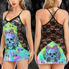 Unique Rainbow Skull Star Lace Cami Babydoll - Wonder Skull