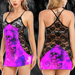 Unique Violet Skull Gothic Babydoll For Women - Wonder Skull