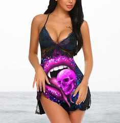 Lips Skull Gothic Women's Back Straps Cami Dress - Wonder Skull
