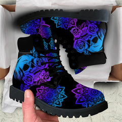 Skull Mandala Rose Cool All-Over Print Women's Short Boots - Wonder Skull