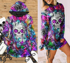 Butterfly Colorful Skull Print Open Shoulder Dress - Wonder Skull