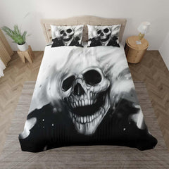 Monochrome Laughing Skull Art Duvet Cover Set - Wonder Skull
