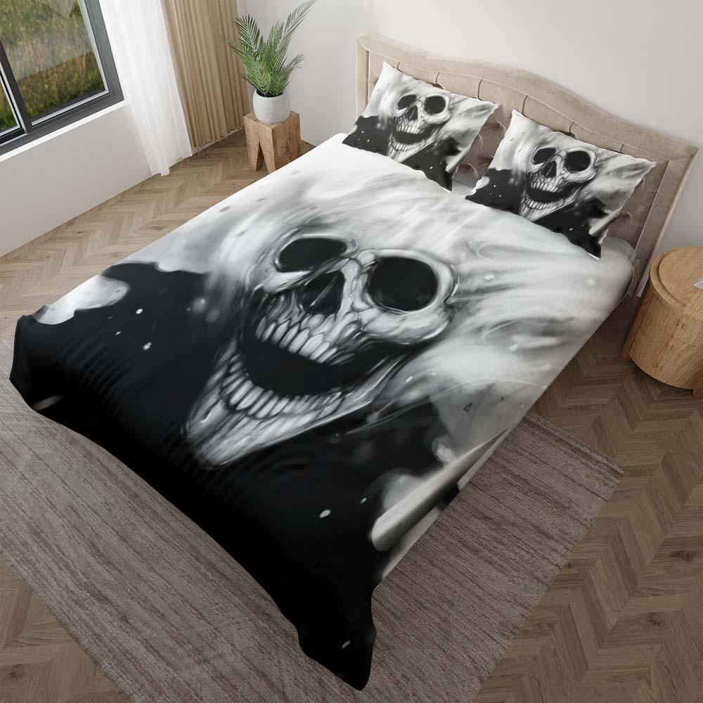 Monochrome Laughing Skull Art Duvet Cover Set - Wonder Skull