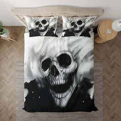 Monochrome Laughing Skull Art Duvet Cover Set - Wonder Skull