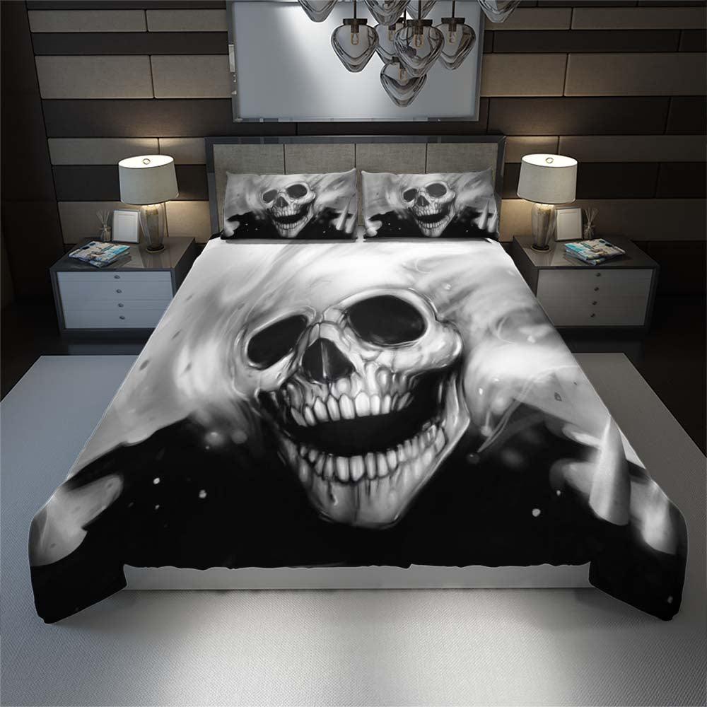 Monochrome Laughing Skull Art Duvet Cover Set - Wonder Skull