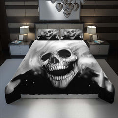 Monochrome Laughing Skull Art Duvet Cover Set - Wonder Skull