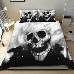 Monochrome Laughing Skull Art Duvet Cover Set - Wonder Skull