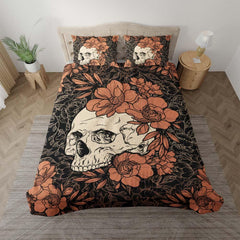 Cyan Skull Floral Duvet Cover Set - Wonder Skull