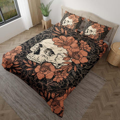 Cyan Skull Floral Duvet Cover Set - Wonder Skull
