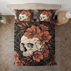 Cyan Skull Floral Duvet Cover Set - Wonder Skull