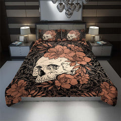 Cyan Skull Floral Duvet Cover Set - Wonder Skull