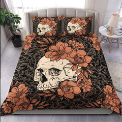 Cyan Skull Floral Duvet Cover Set - Wonder Skull