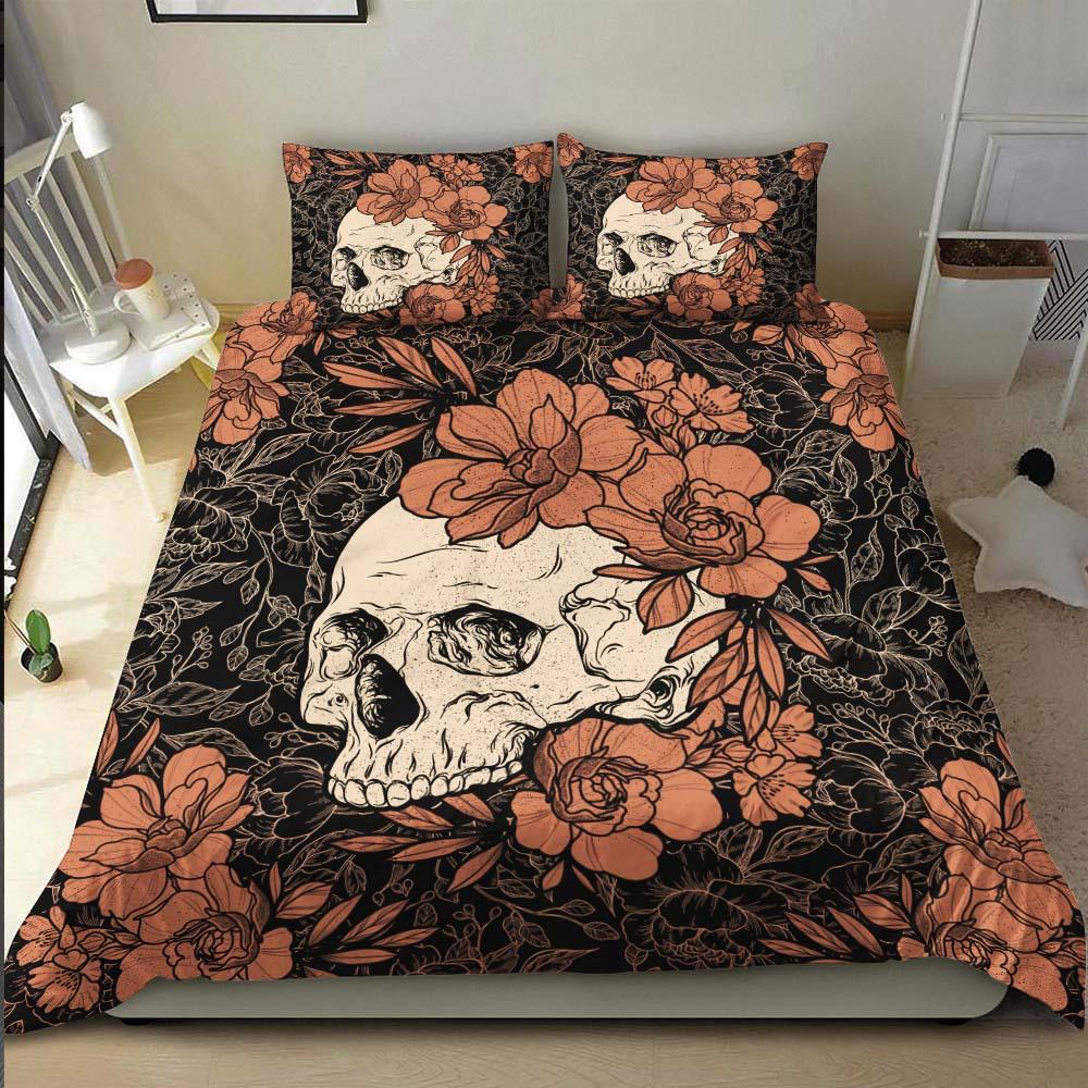 Cyan Skull Floral Duvet Cover Set - Wonder Skull