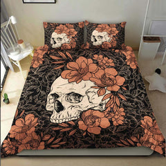 Cyan Skull Floral Duvet Cover Set - Wonder Skull