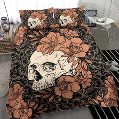 Cyan Skull Floral Duvet Cover Set - Wonder Skull