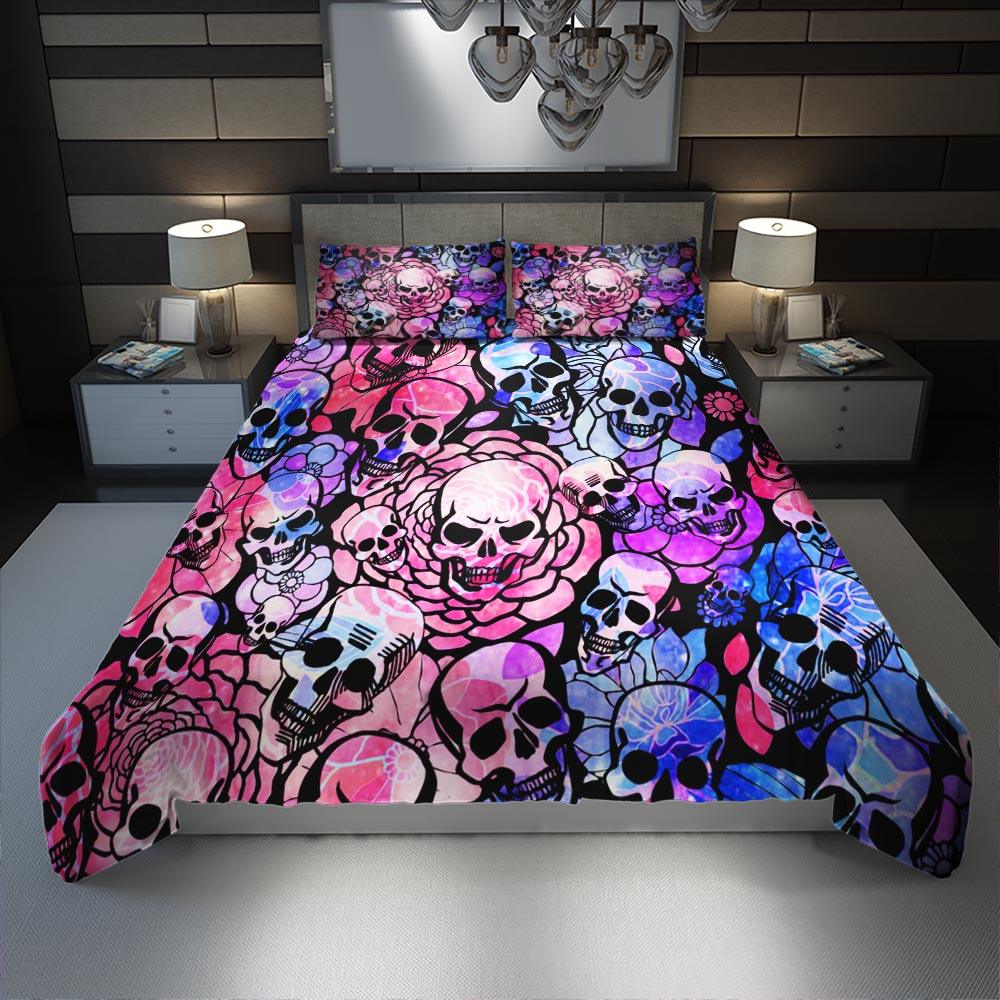 Pale Pink Blue Gradient Skull Pattern Duvet Cover Set - Wonder Skull