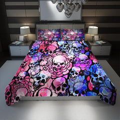 Pale Pink Blue Gradient Skull Pattern Duvet Cover Set - Wonder Skull