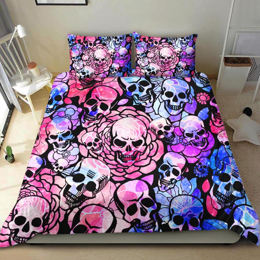 Pale Pink Blue Gradient Skull Pattern Duvet Cover Set - Wonder Skull