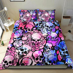 Pale Pink Blue Gradient Skull Pattern Duvet Cover Set - Wonder Skull