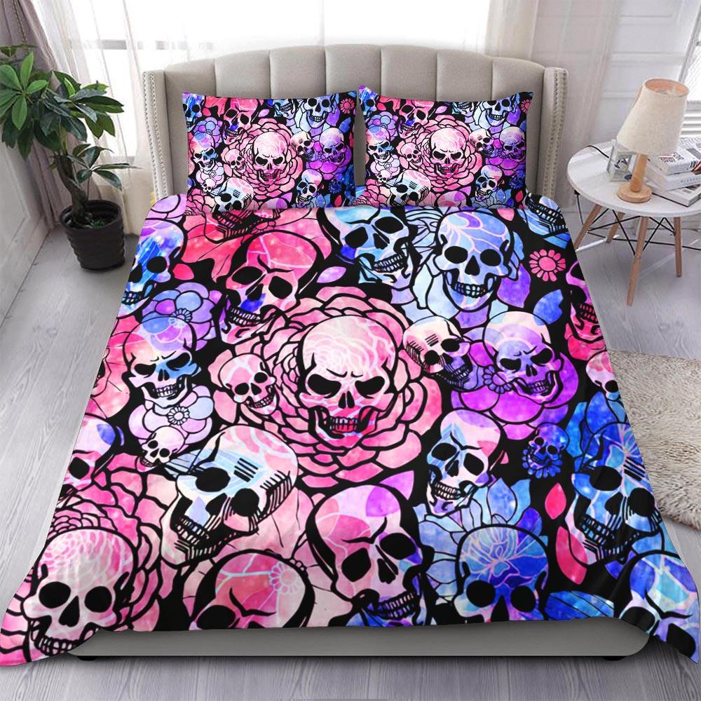 Pale Pink Blue Gradient Skull Pattern Duvet Cover Set - Wonder Skull