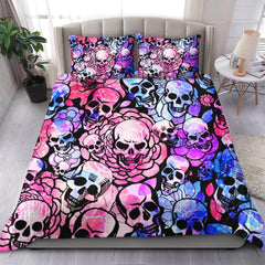 Pale Pink Blue Gradient Skull Pattern Duvet Cover Set - Wonder Skull