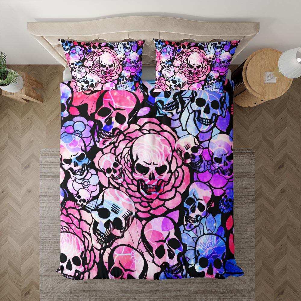 Pale Pink Blue Gradient Skull Pattern Duvet Cover Set - Wonder Skull