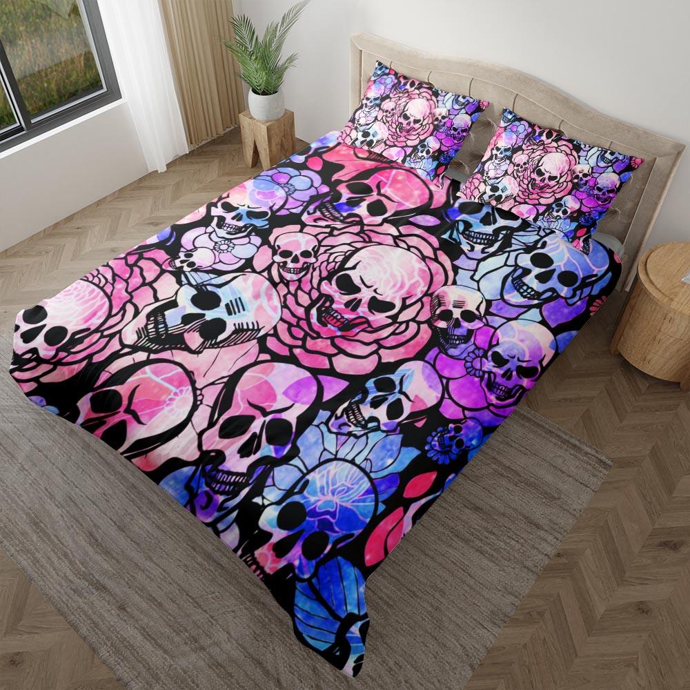 Pale Pink Blue Gradient Skull Pattern Duvet Cover Set - Wonder Skull