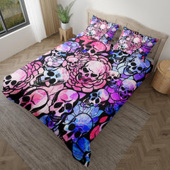 Pale Pink Blue Gradient Skull Pattern Duvet Cover Set - Wonder Skull