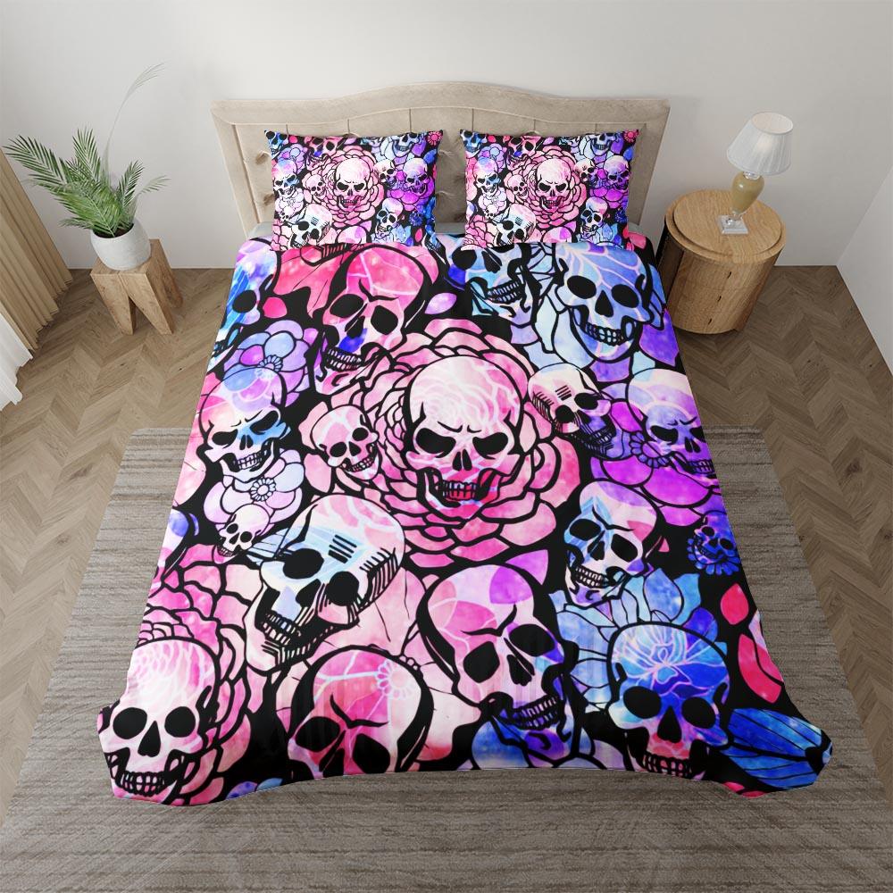 Pale Pink Blue Gradient Skull Pattern Duvet Cover Set - Wonder Skull