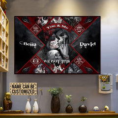 You And Me - Custom Personalized Names Gothic Skull And Roses Matte Canvas - Wonder Skull