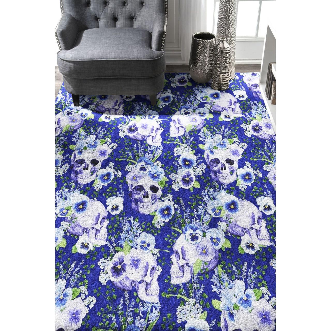 Skull Bloomfield Ave Purple Pansy Area Rugs - Wonder Skull