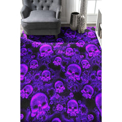 Skull Gothic Dark Purple Flowers Area Rugs - Wonder Skull