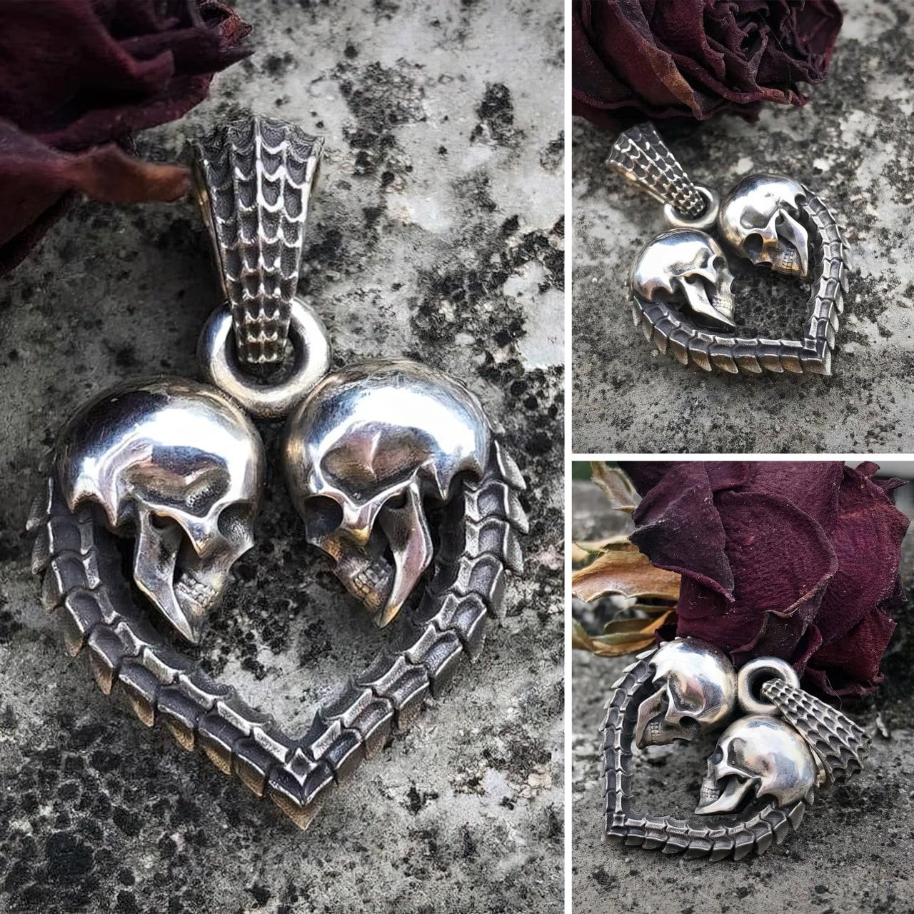 Heart Skull Necklace, Necklace Chain, Pendant Badass Unique Design - Wonder Skull