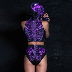 Purple Skeleton Rave Outfits Women, Impressive Techwear Clothing - Wonder Skull
