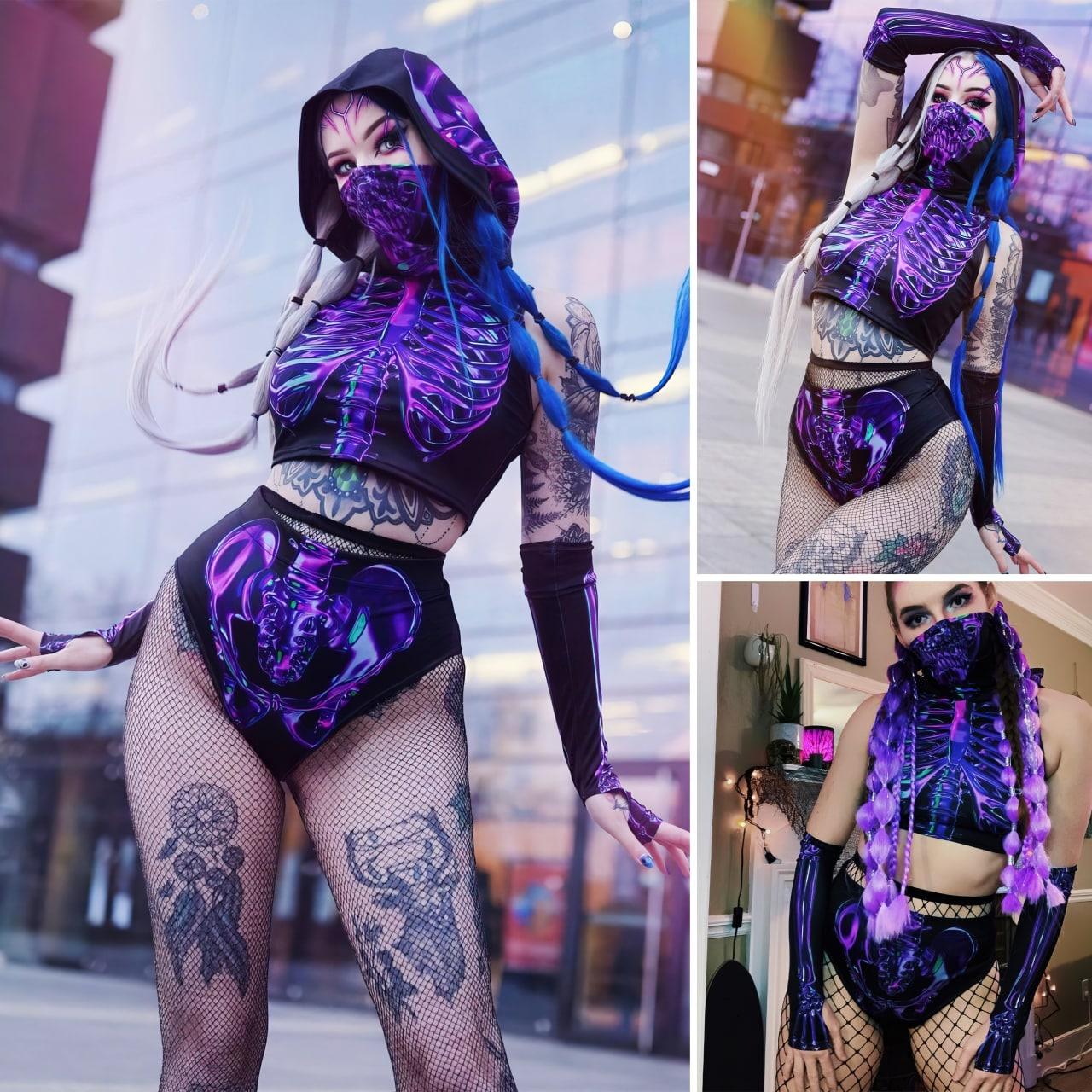 Purple Skeleton Rave Outfits Women, Impressive Techwear Clothing - Wonder Skull