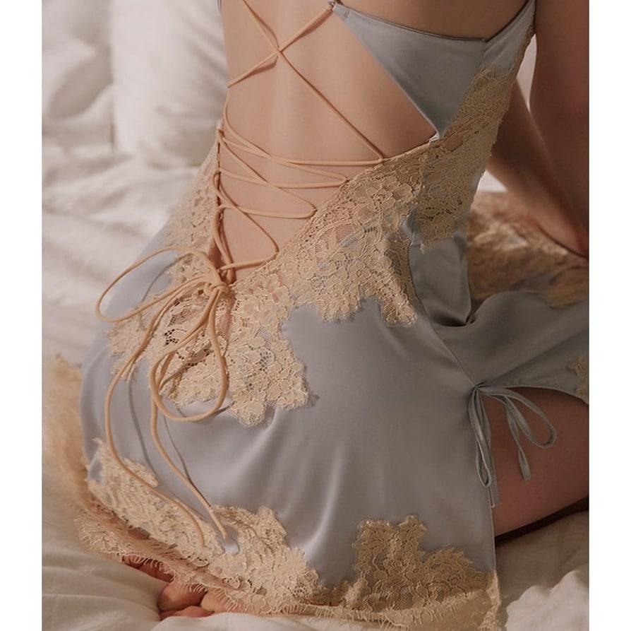 Premium Grey Silk Nightdress, Beautiful Lingere Vintage - Wonder Skull